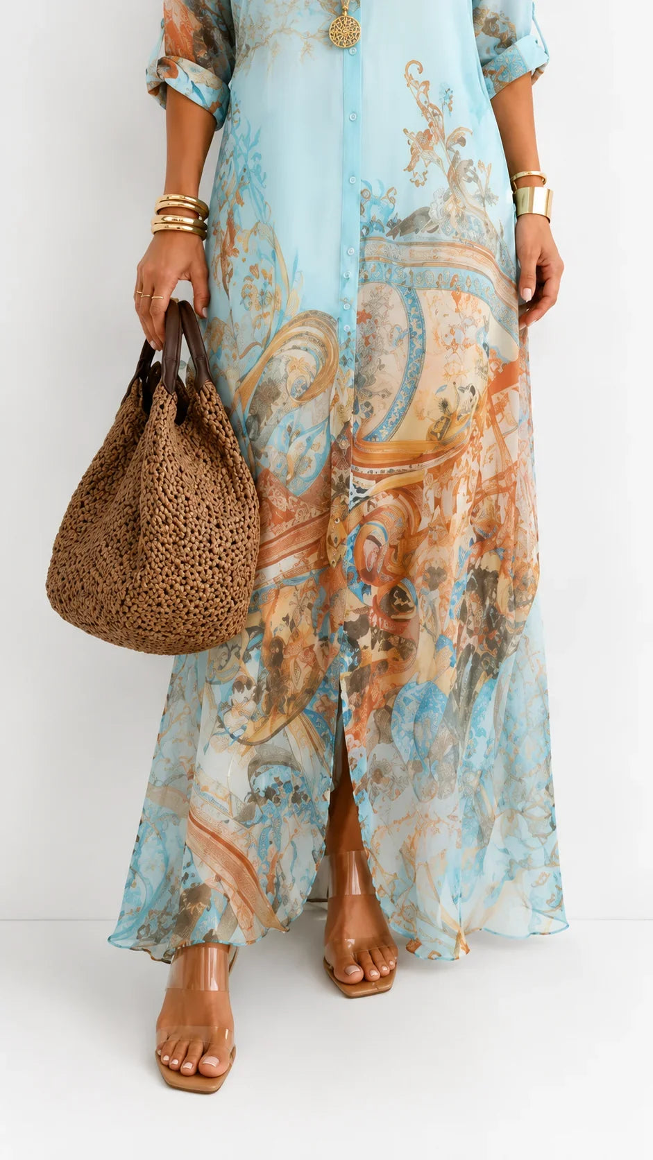 Lorna | Vestido camisero largo de estampado mediterráneo