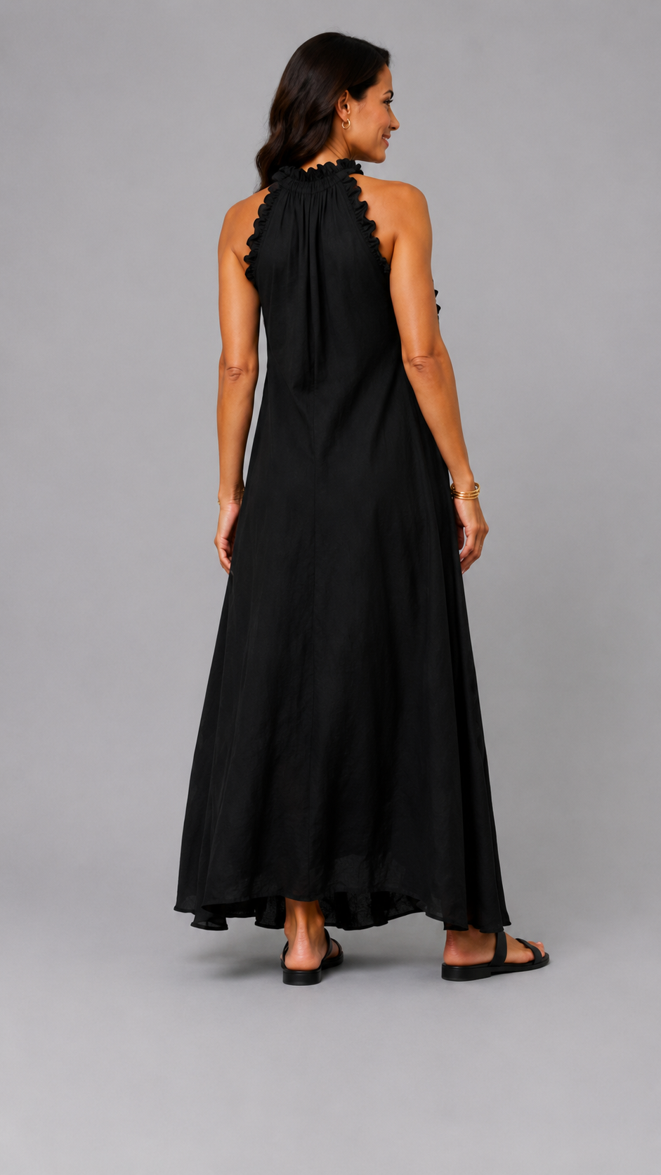 Fernanda | Vestido largo sin mangas con volantes