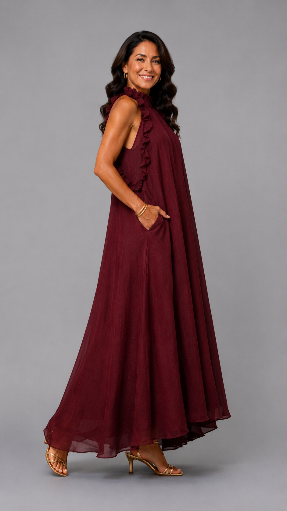 Fernanda | Vestido largo sin mangas con volantes