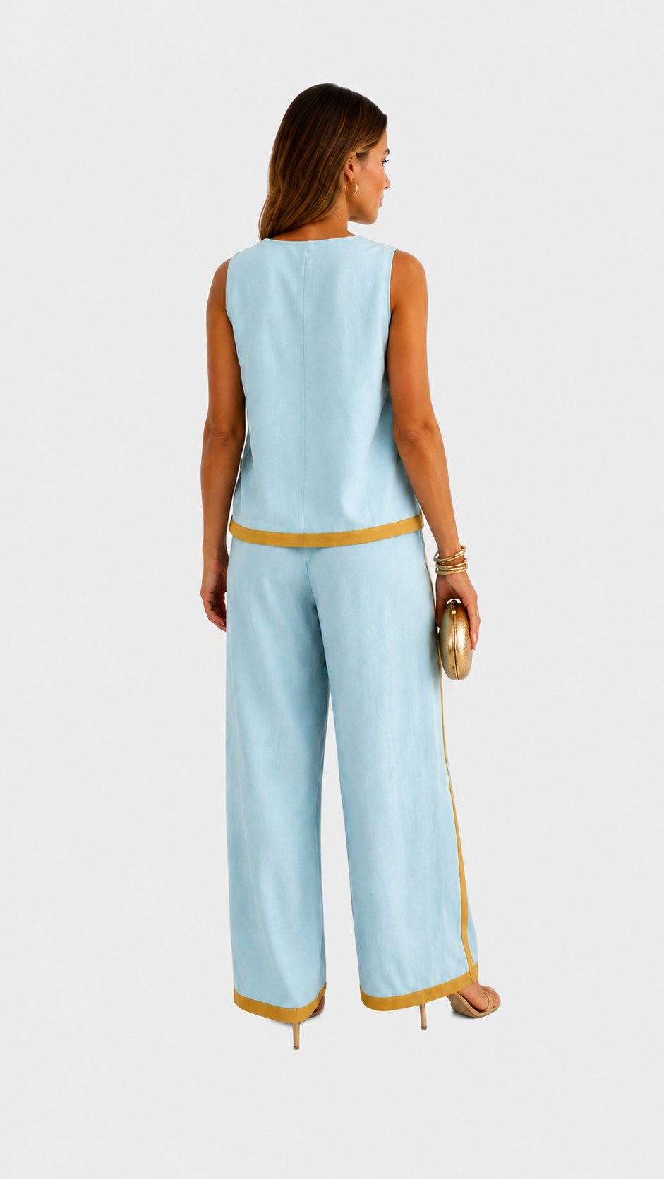 Leila | Conjunto elegante de dos piezas — Azul — fondo gris claro