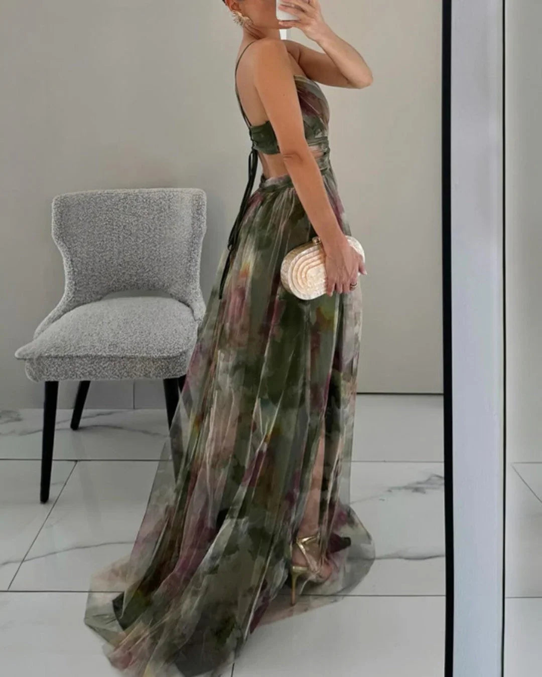 Marbella | Vestido largo de tul con estampado floral · Vista 7