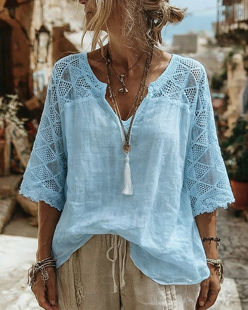 Cynthia | Blusa de escote en V con detalles de encaje · Vista 5