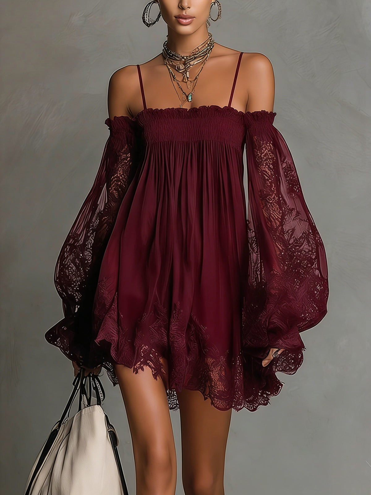 Noemi | Vestido corto de gasa con hombros descubiertos · Vista 3