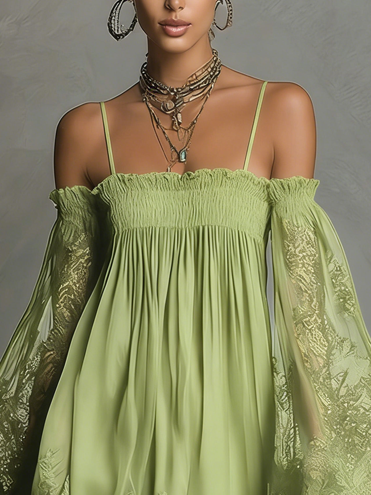 Noemi | Vestido corto de gasa con hombros descubiertos · Vista 9