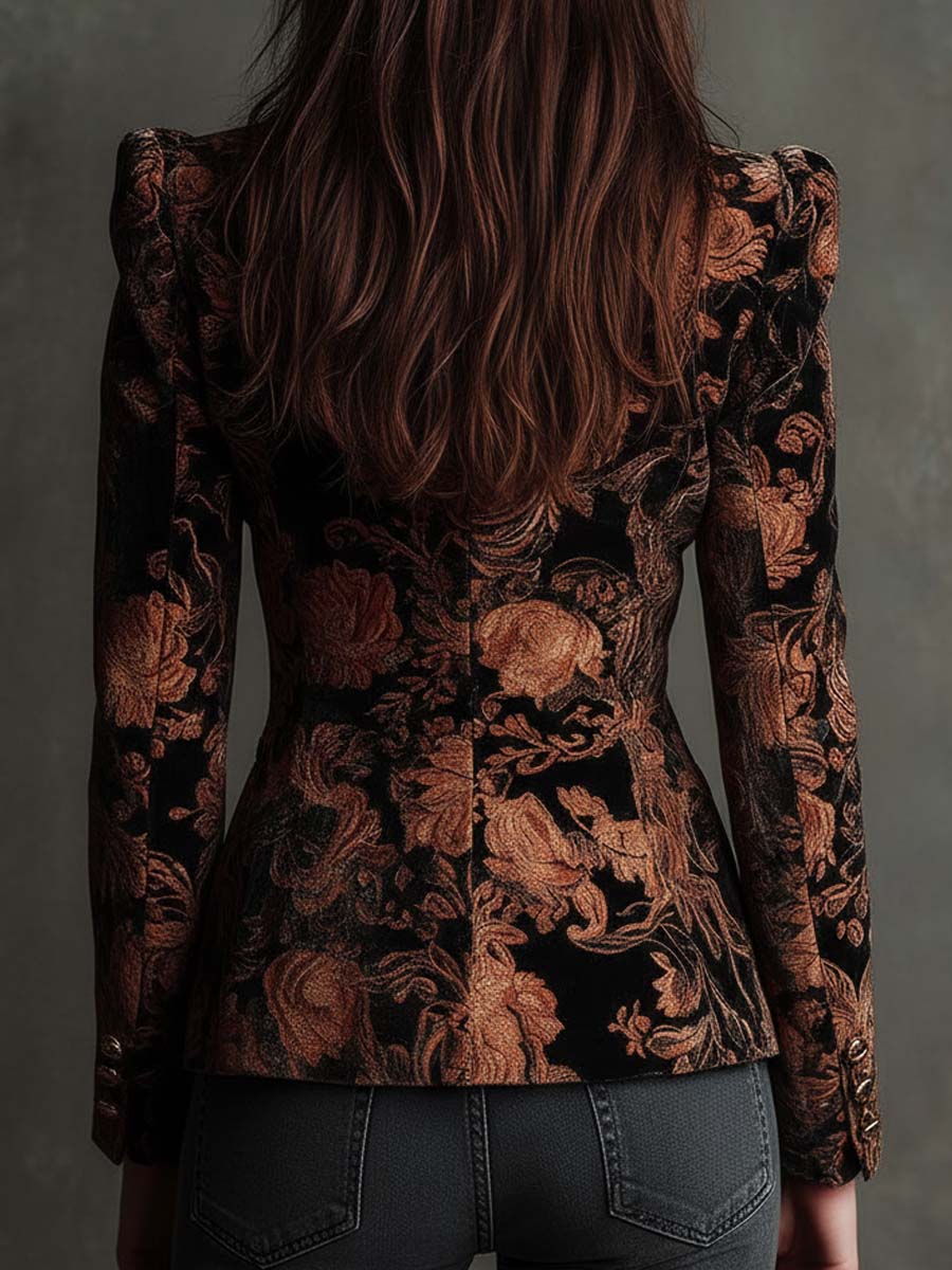 Bertille | Blazer de estampado floral negro y bronce · Vista 6