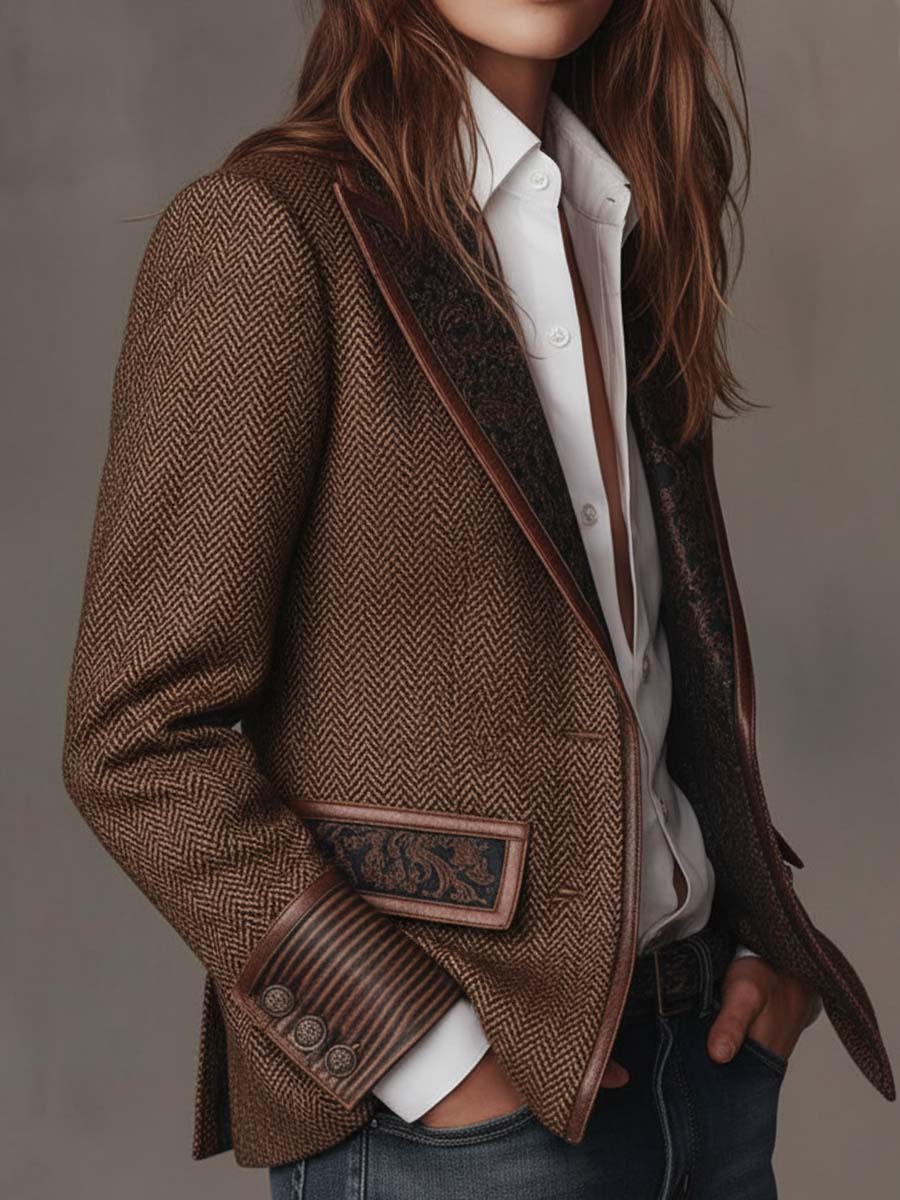 Gisèle | Blazer con paneles de estampado chevrón · Vista 9