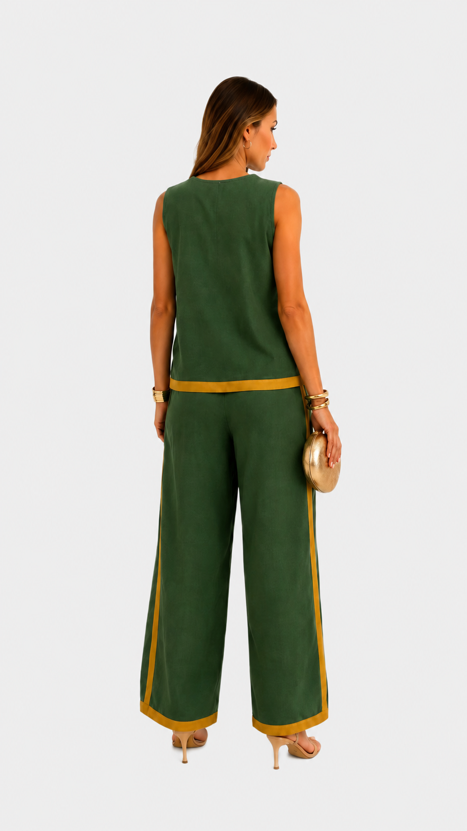 Leila | Conjunto elegante de dos piezas — Verde — fondo gris claro