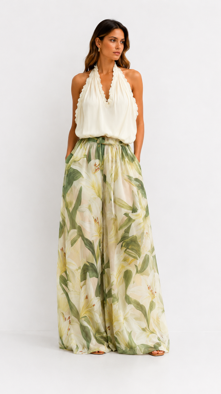 Alessandra | Conjunto de top con volantes y pantalón floral