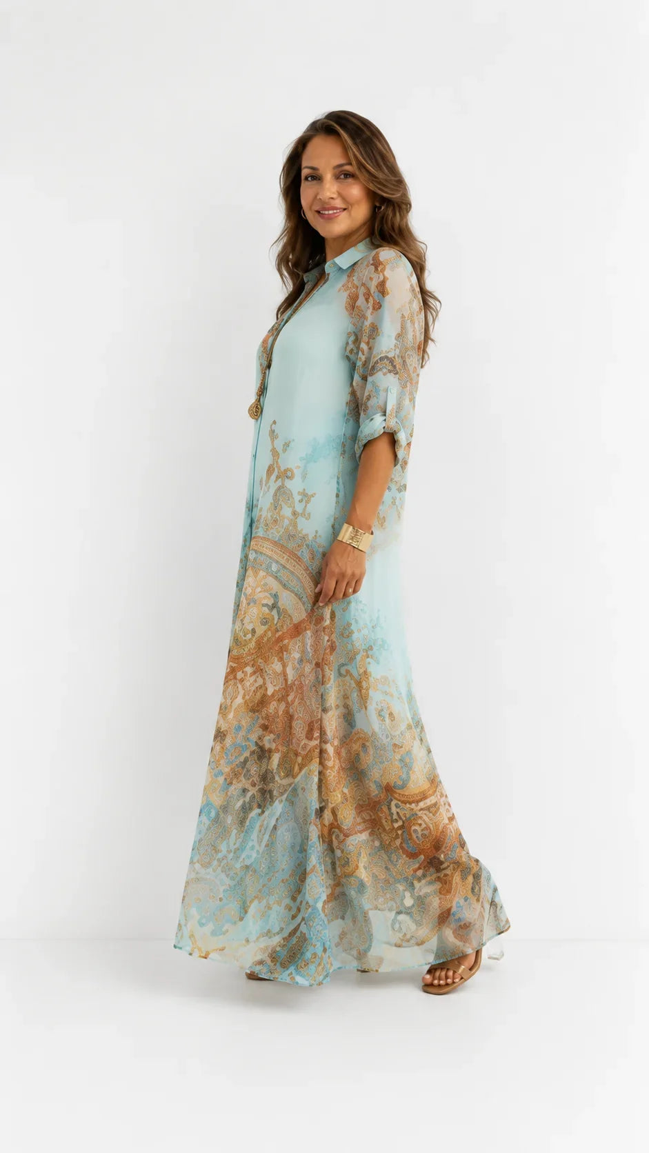 Lorna | Vestido camisero largo de estampado mediterráneo