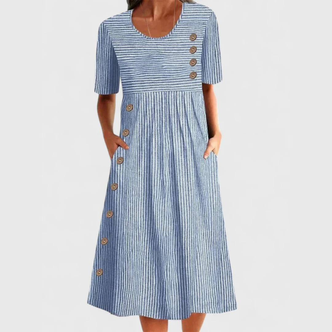 Sophia | Vestido midi de rayas con bolsillos