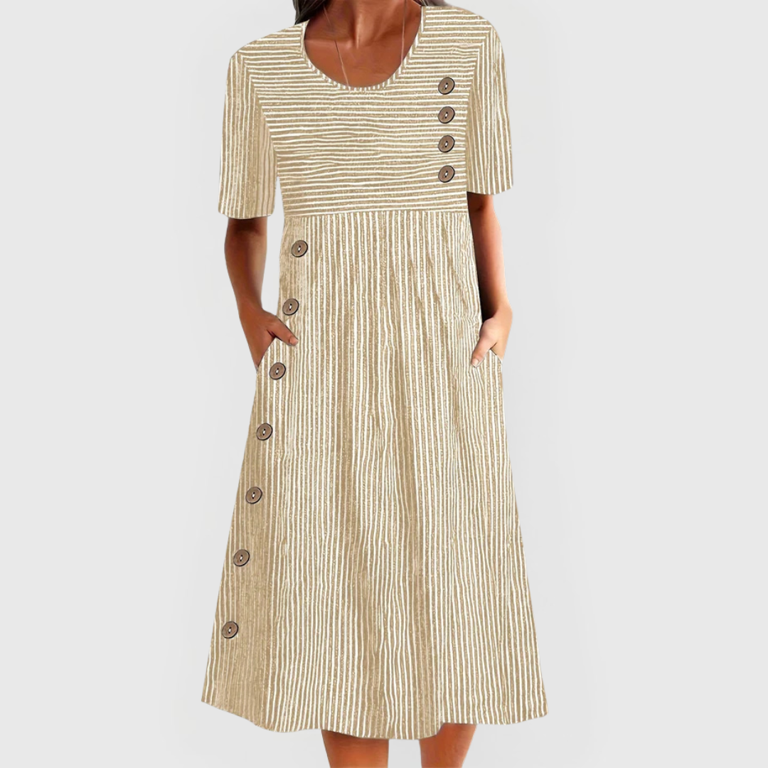 Sophia | Vestido midi de rayas con bolsillos