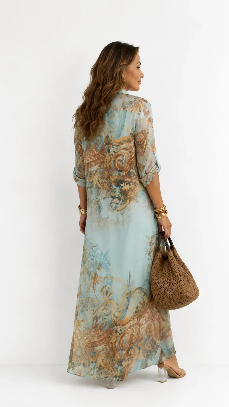 Lorna | Vestido camisero largo de estampado mediterráneo