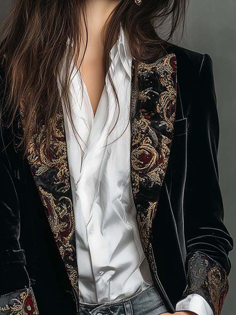 Léontine | Blazer negro de estampado barroco · Vista 5