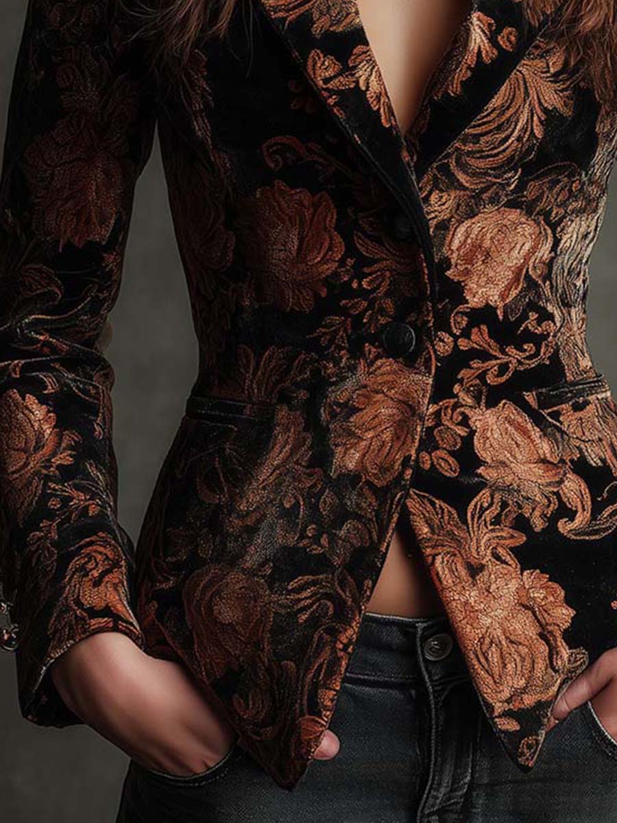 Bertille | Blazer de estampado floral negro y bronce · Vista 5