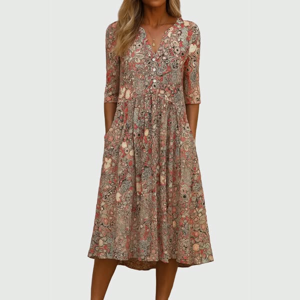 Evelyn | Vestido midi de escote en V con bolsillos
