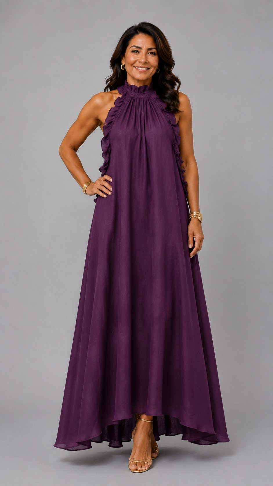 Fernanda | Vestido largo sin mangas con volantes