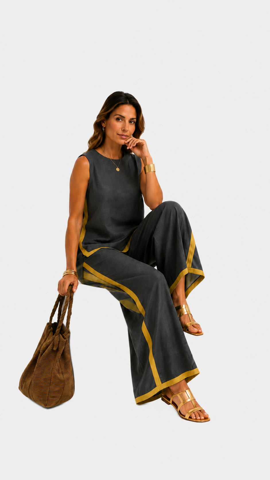 Leila | Conjunto elegante de dos piezas — Gris — fondo gris claro