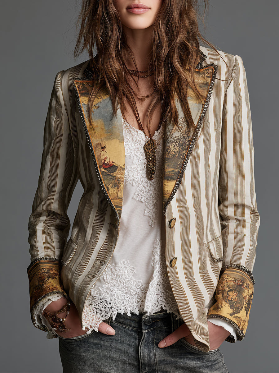 Suzanne | Blazer de rayas con cuello estampado