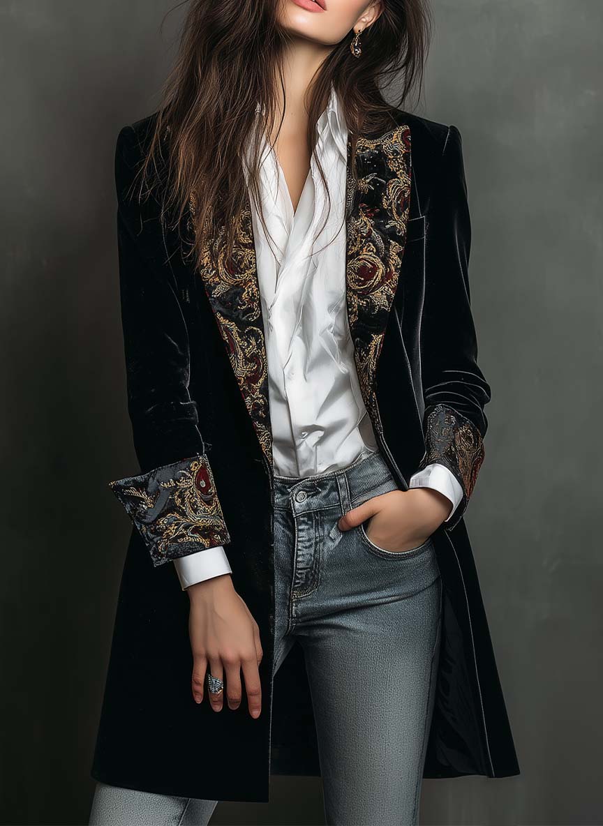Léontine | Blazer negro de estampado barroco