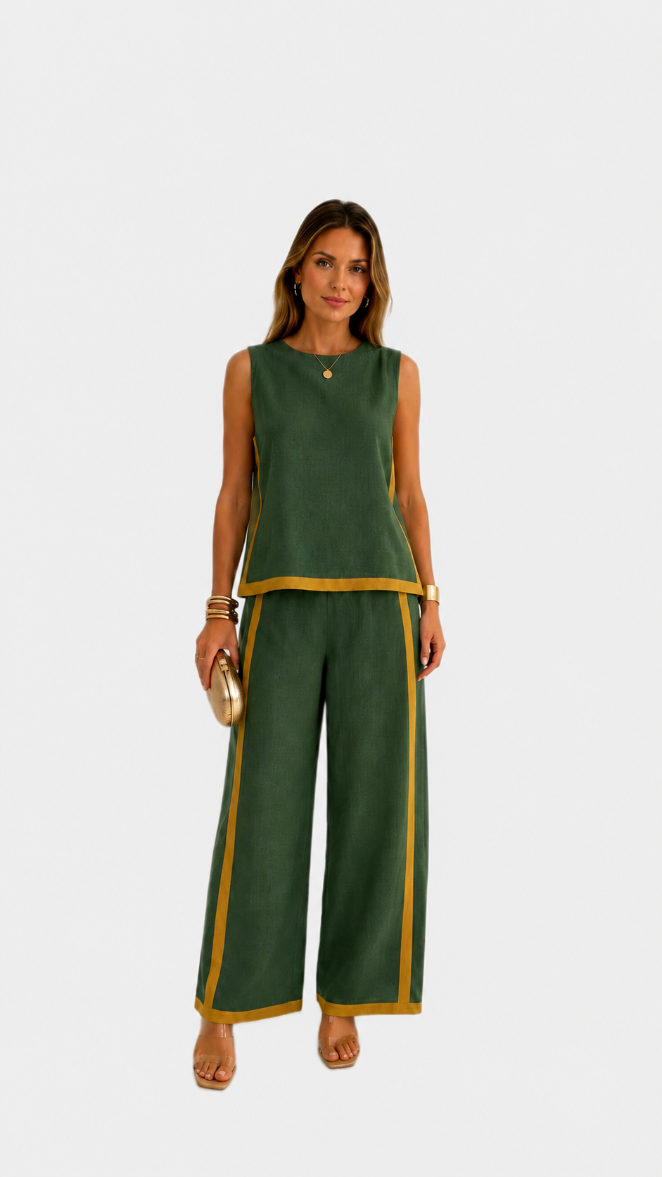 Leila | Conjunto elegante de dos piezas — Verde — fondo gris claro