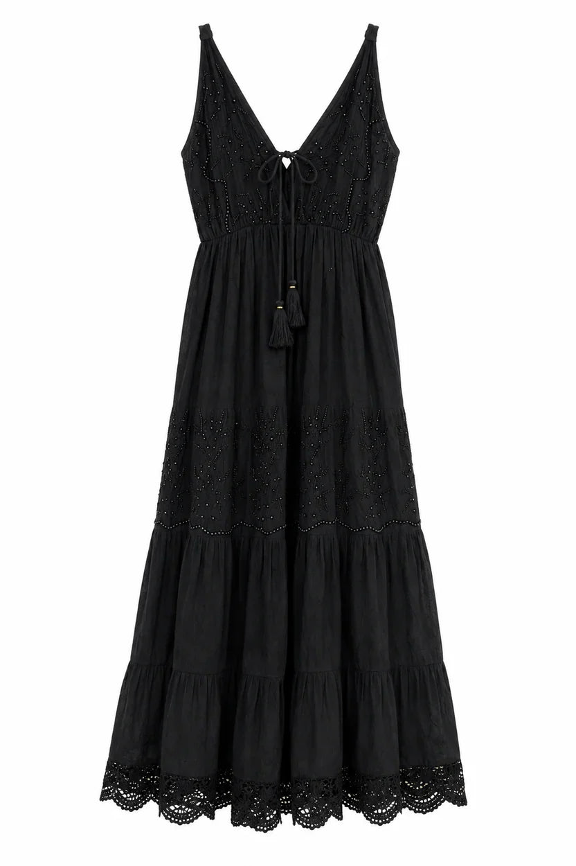 Ibiza Noche | Vestido largo negro con bordados y encaje · Vista 3