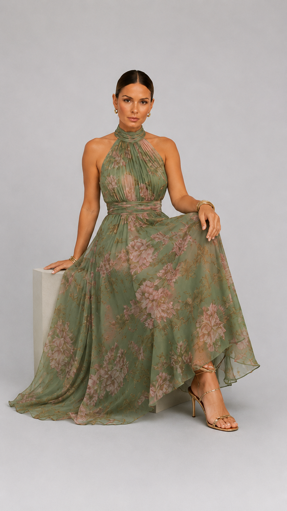 Mirelle | Vestido midi halter con espalda descubierta