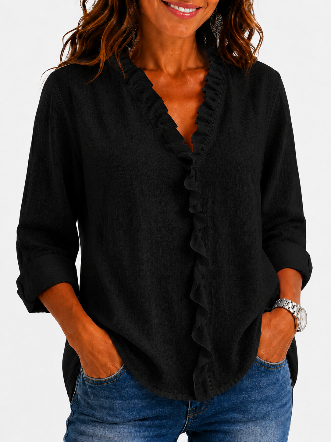 Beatrice | Blusa de escote en V con volantes
