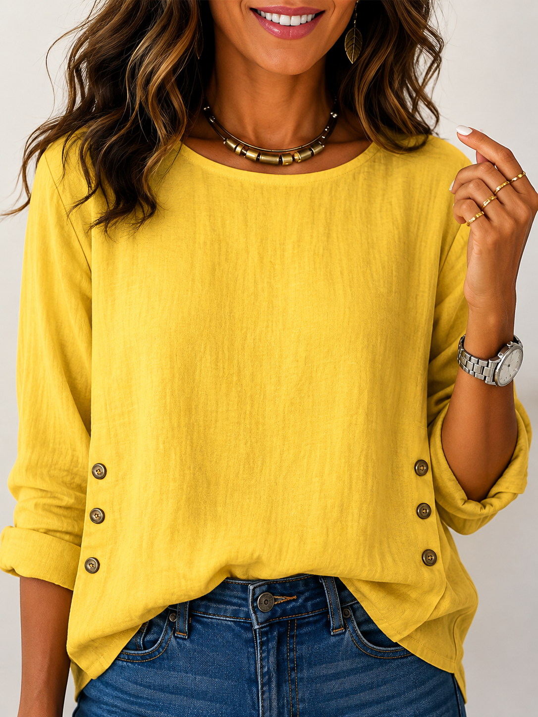 Top Cara casual con botones decorativos