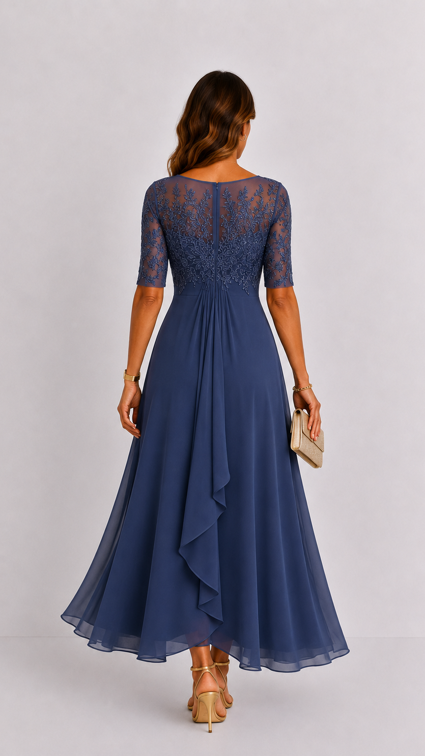 Vestido midi Rhonda de encaje - Azul marino