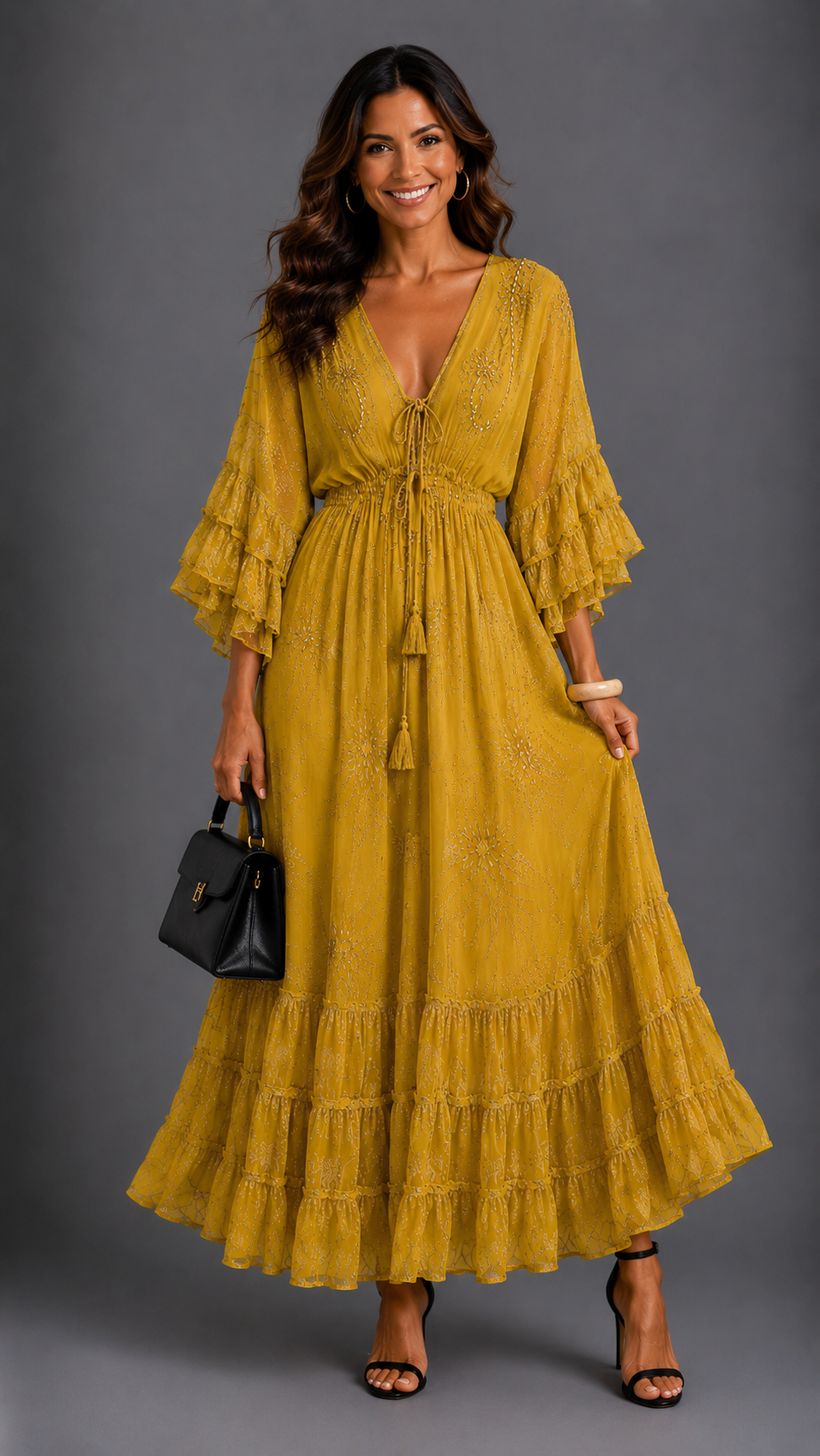 Benirrás | Vestido largo con pedrería y mangas kimono