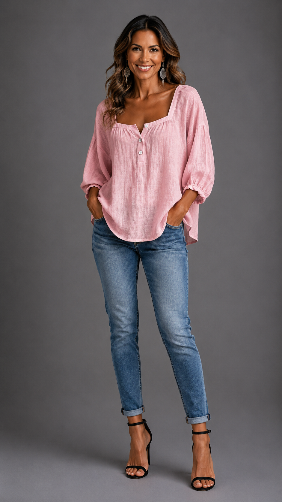 Blusa Amelia de escote cuadrado y manga larga
