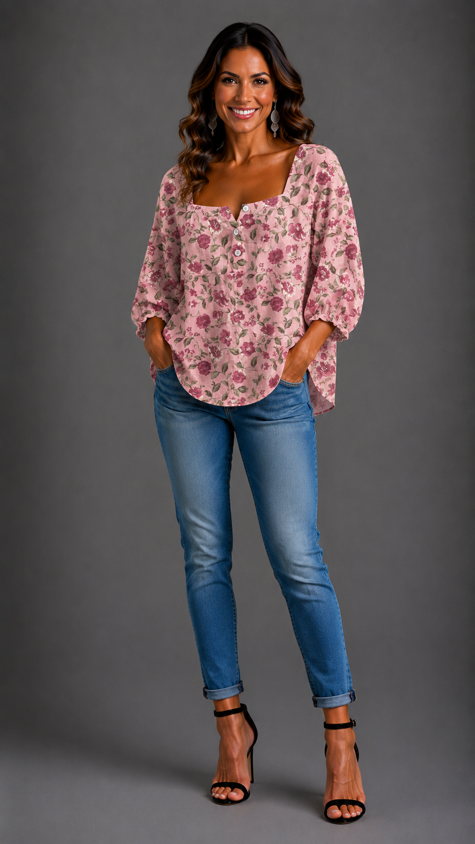 Blusa Amelia de escote cuadrado y manga larga