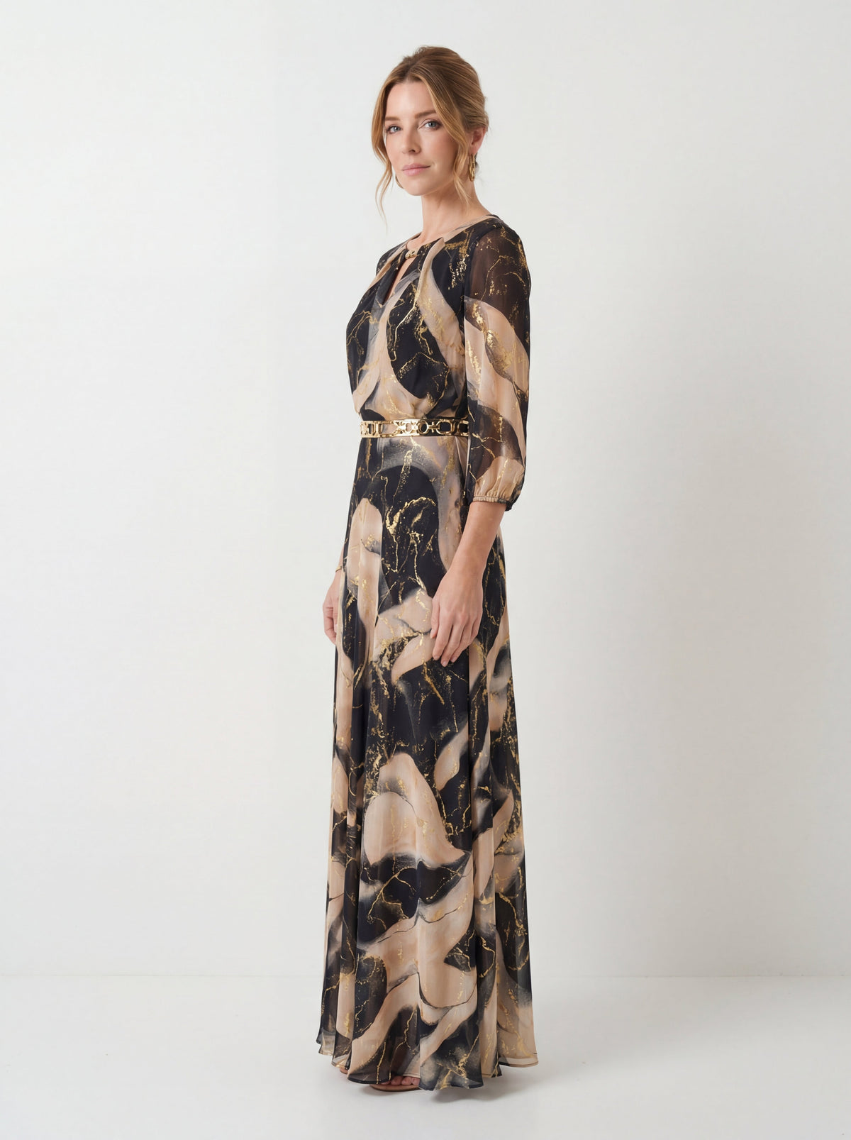 Vestido estampado de gasa y corte fluido · Vista 2
