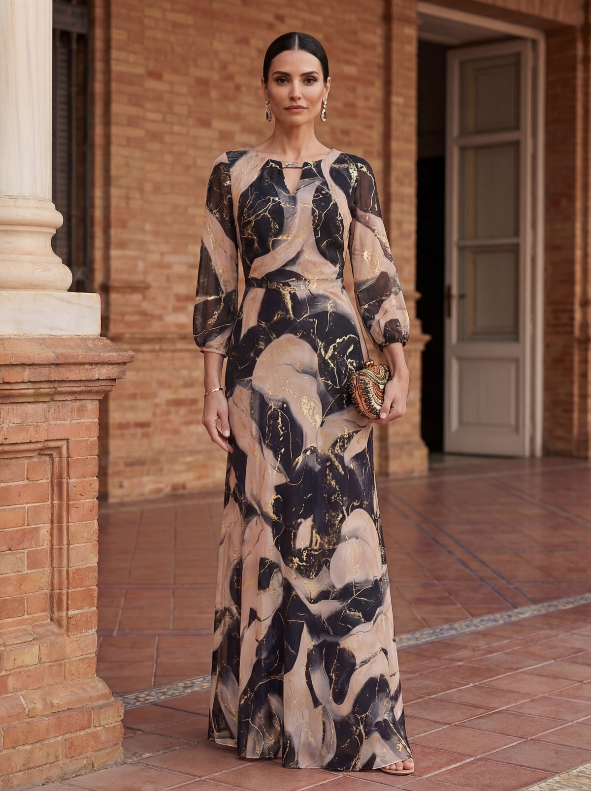 Vestido estampado de gasa y corte fluido