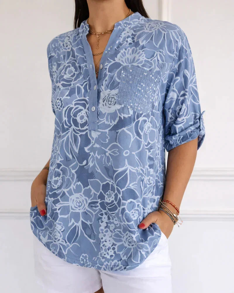 Camila | Blusa floral con bolsillo