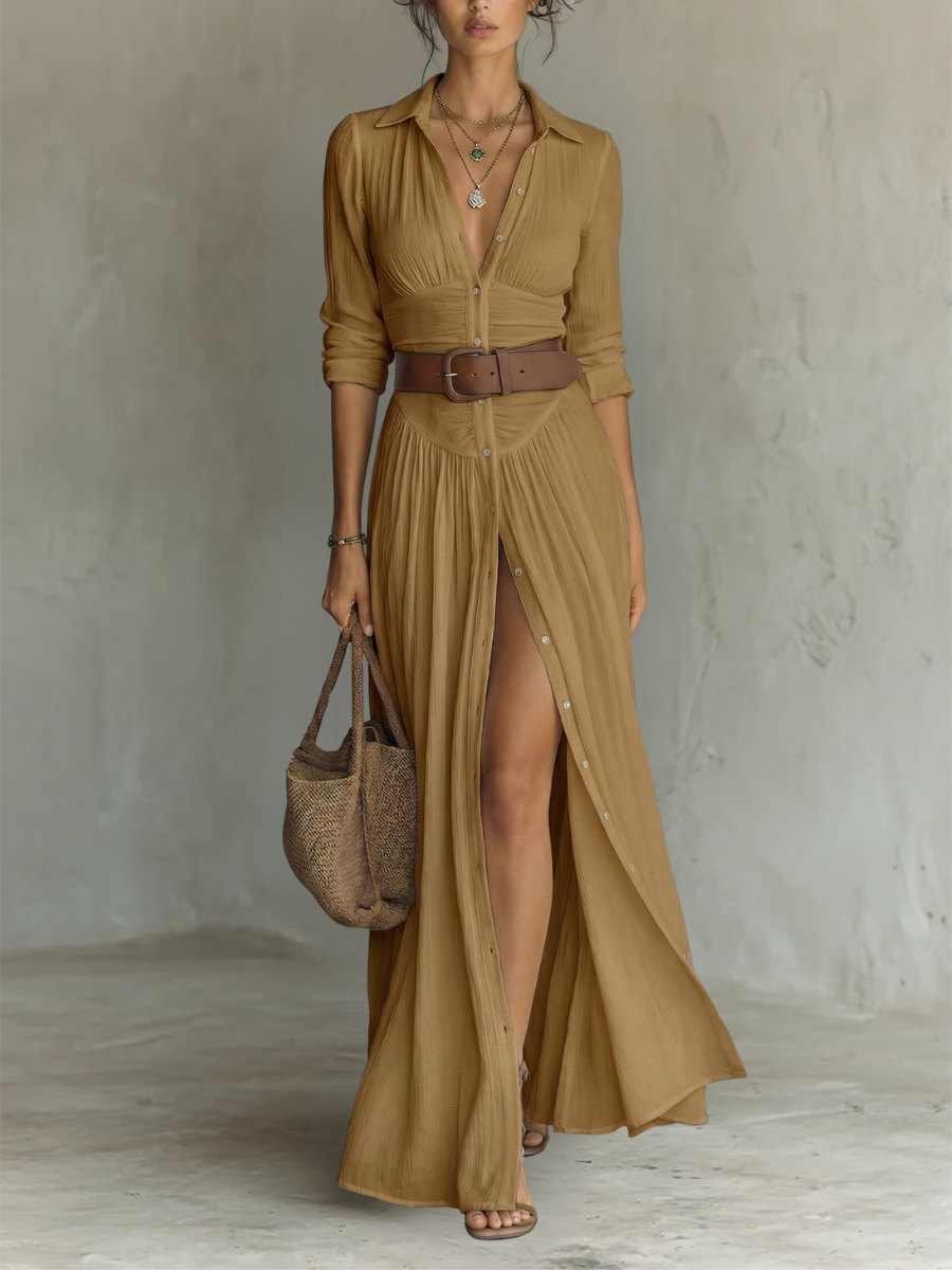 Vestido largo cruzado con solapas y manga larga · Vista 6