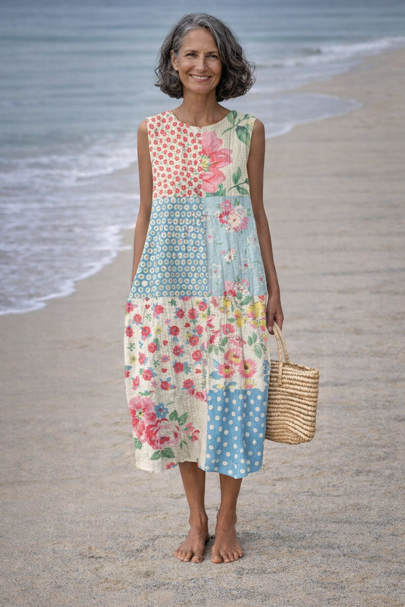 Valeria | Vestido midi de estampado patchwork