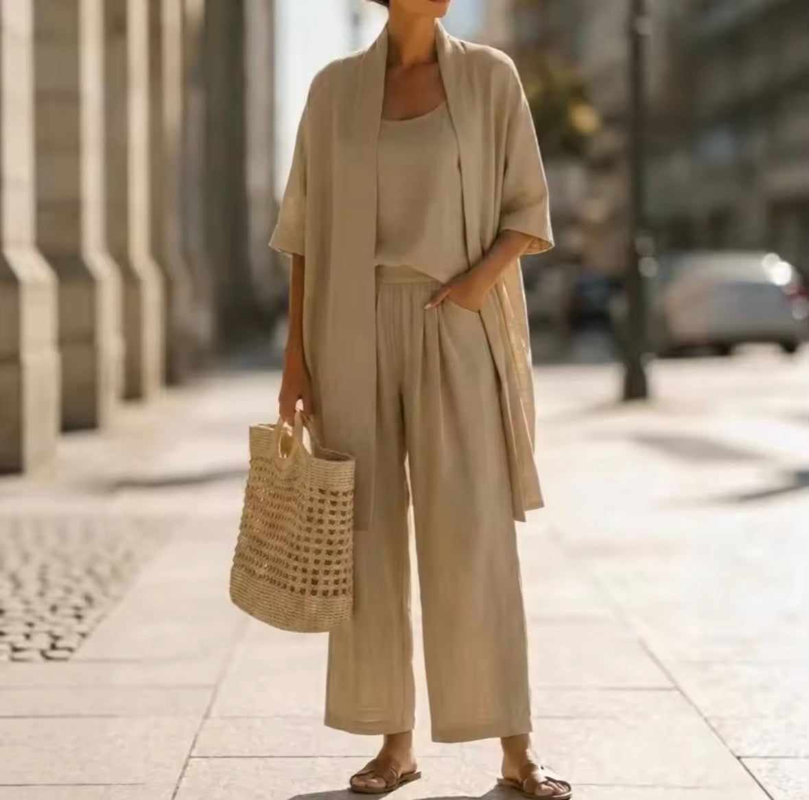 Abigail | Conjunto de tres piezas de efecto lino
