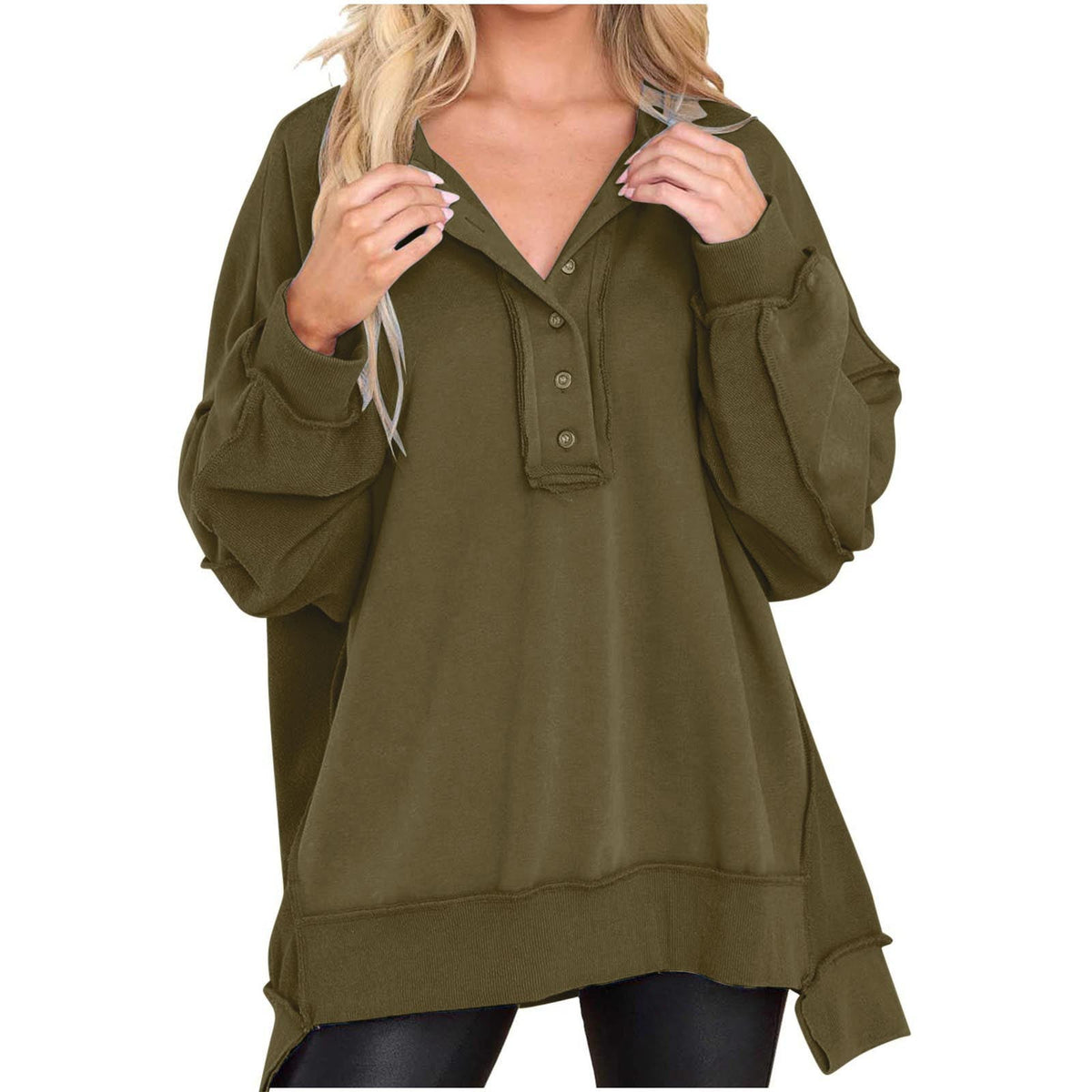 Gabriella | Sudadera holgada con cuello abotonado