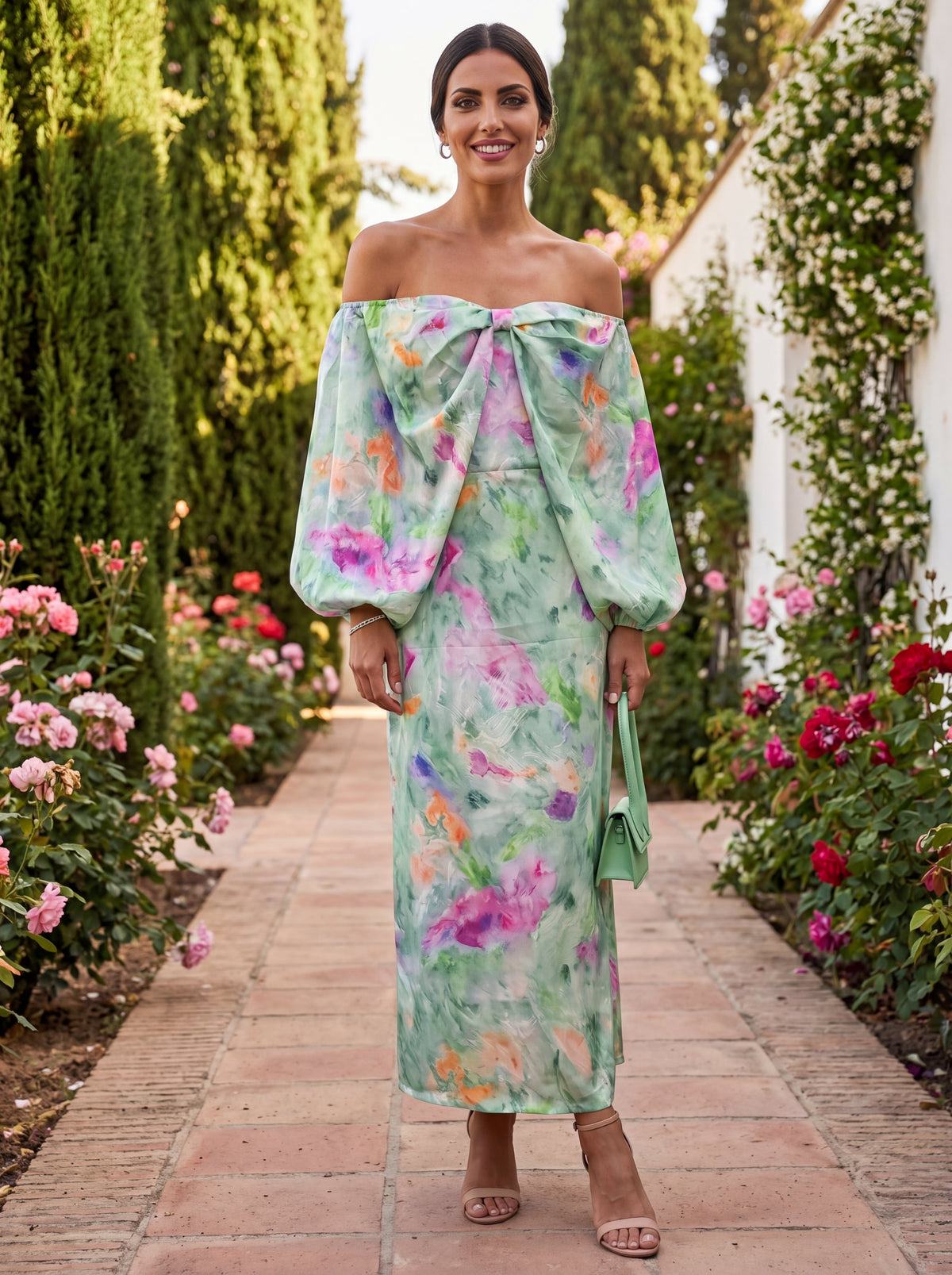 Lindaraja | Vestido largo floral con hombros descubiertos