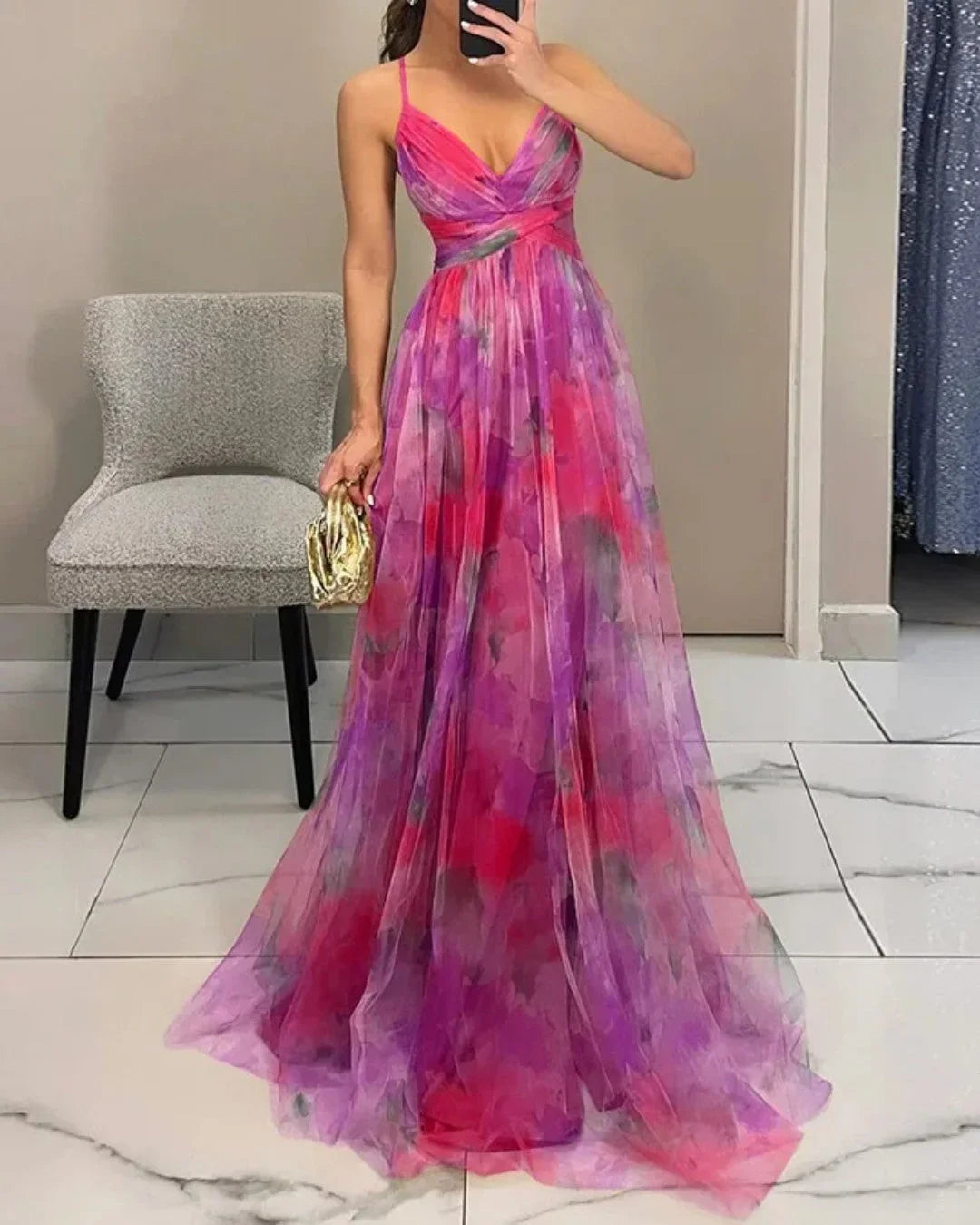 Marbella | Vestido largo de tul con estampado floral · Vista 5