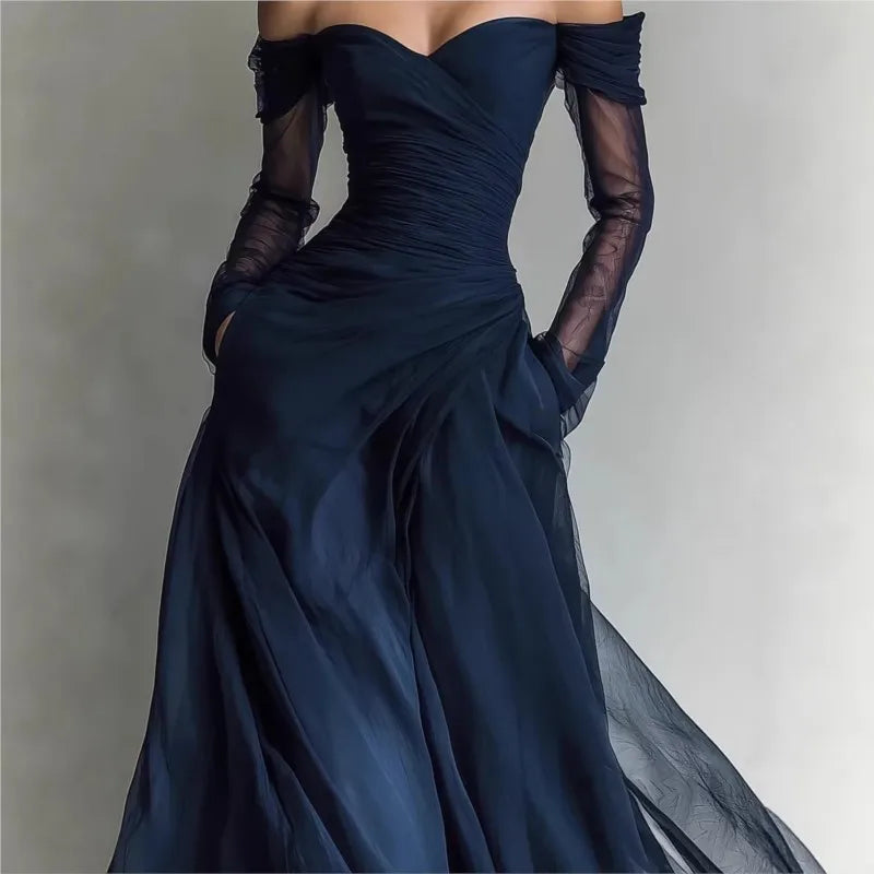 Eleonora | Vestido largo con hombros descubiertos y tul
