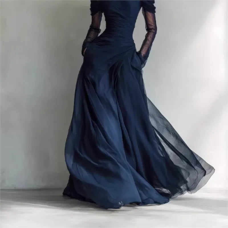 Eleonora | Vestido largo con hombros descubiertos y tul