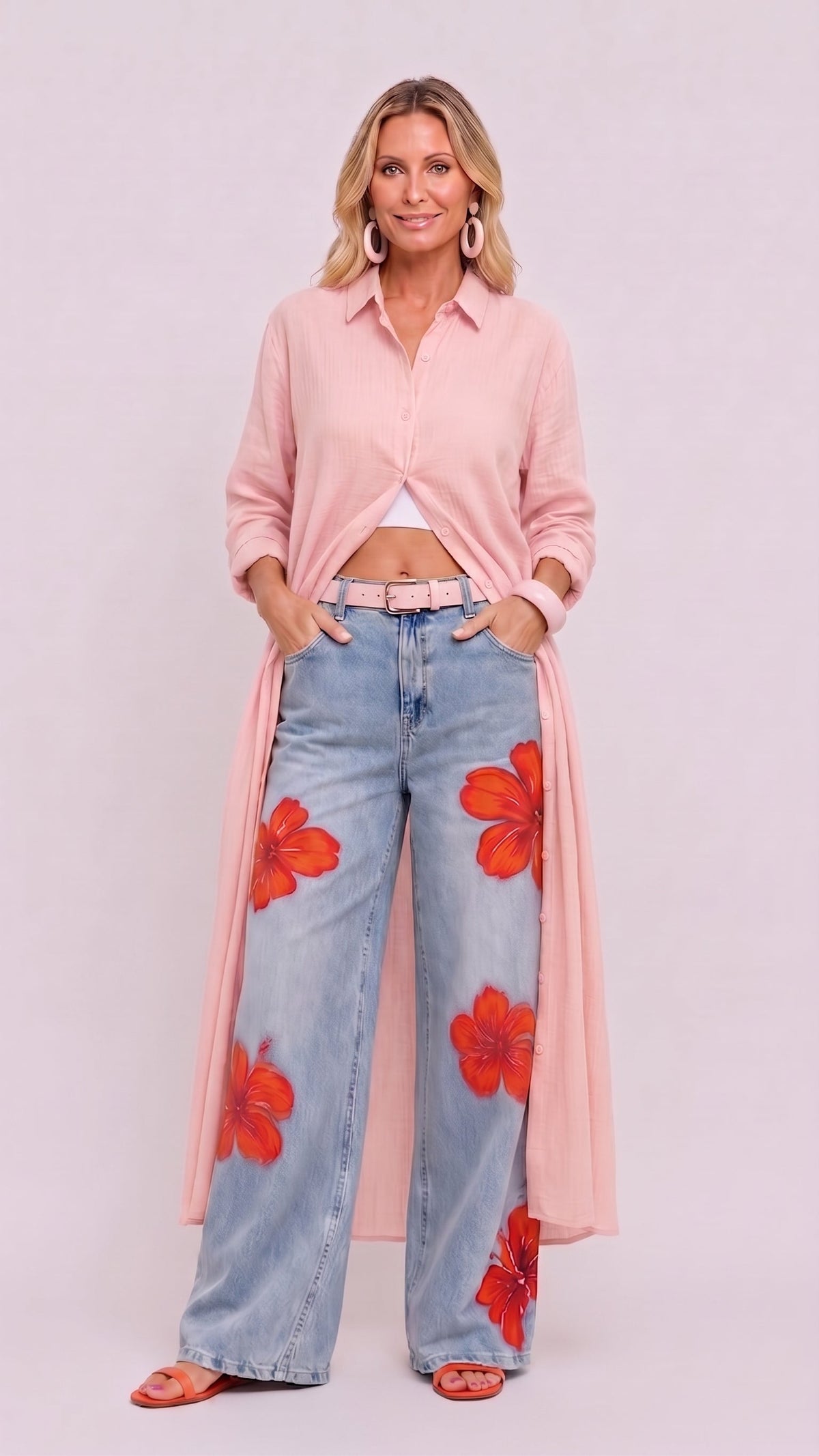 Elveta Floral | Conjunto de camisa larga y vaquero floral
