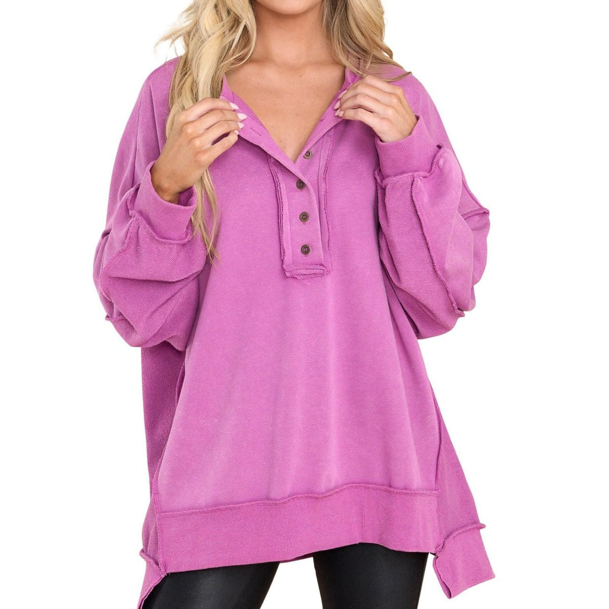 Gabriella | Sudadera holgada con cuello abotonado
