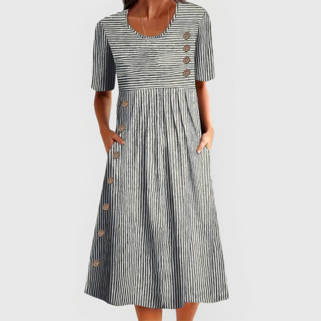 Sophia | Vestido midi de rayas con bolsillos