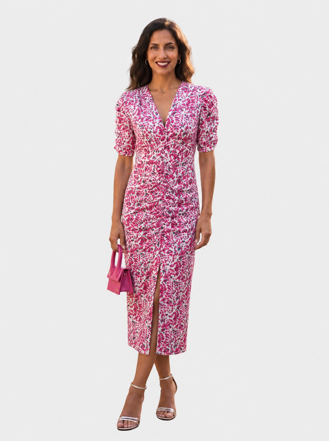 Lavanda | Vestido midi — Floral — fondo gris claro