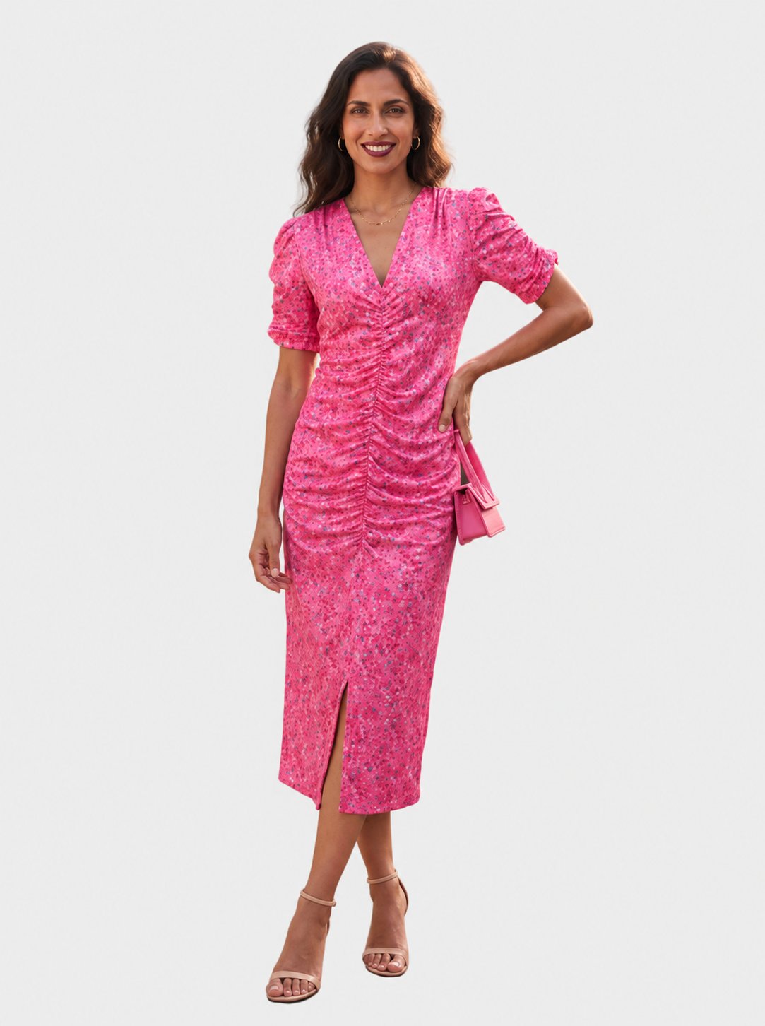 Lavanda | Vestido midi — Rosa — fondo gris claro