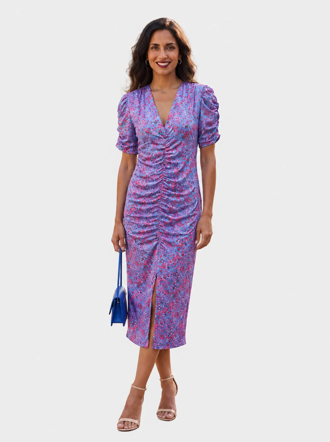 Lavanda | Vestido midi — Violeta — fondo gris claro