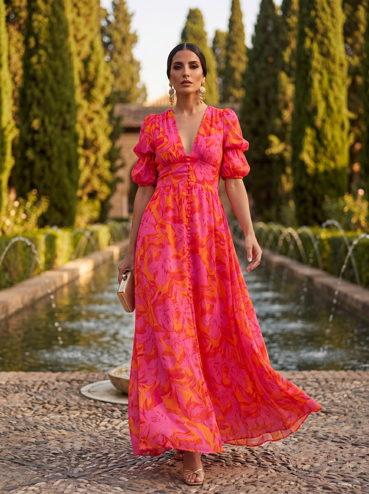 Olvera | Vestido fluido con escote en V y mangas amplias